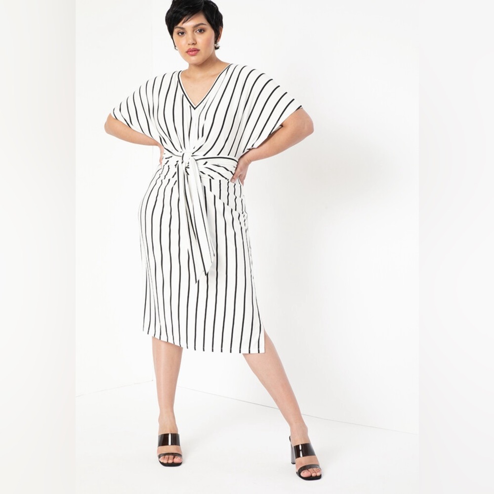Eloquii Striped Wrap Midi Dress Sz 14